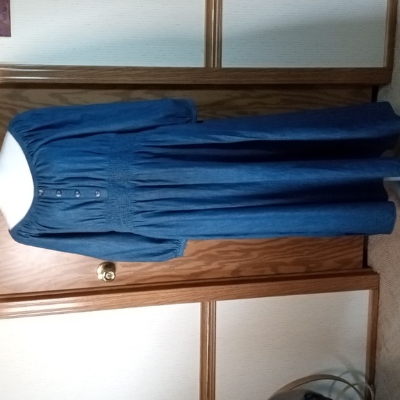 Falls Creek Blue Smocked Sundress with Bishop Sleeves Prairie,Cottage Core, Comf - Picture 4 of 7